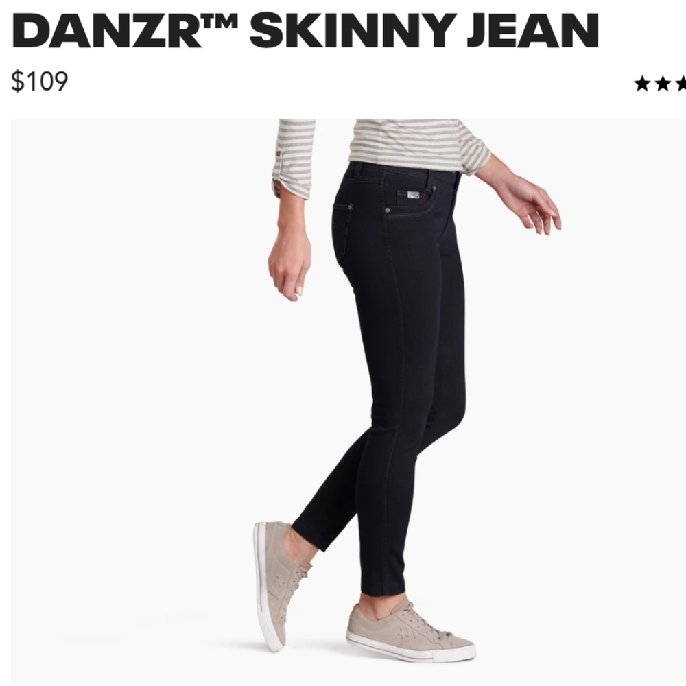 Kuhl Drawstring Jeans Danzr KraftWerk 4, Skinny Black Low rise, Adjustable, Hike